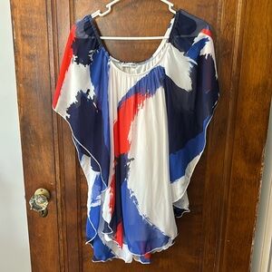 Cha Cha Vente Red White and Blue Flowy Poncho Over-Lay Blouse Size 1X